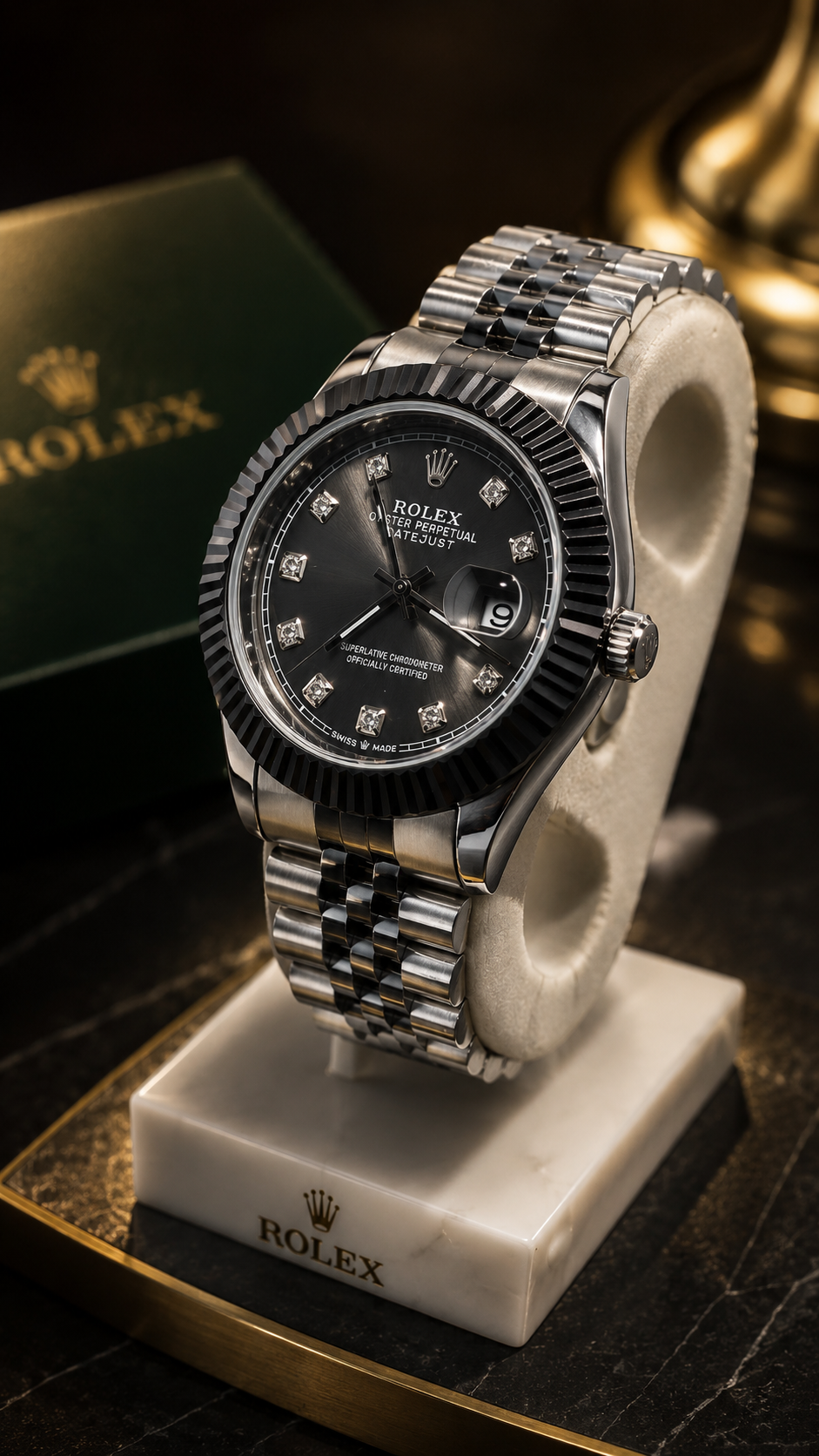 Rolex Black Diamond Datejust Luxury Watch