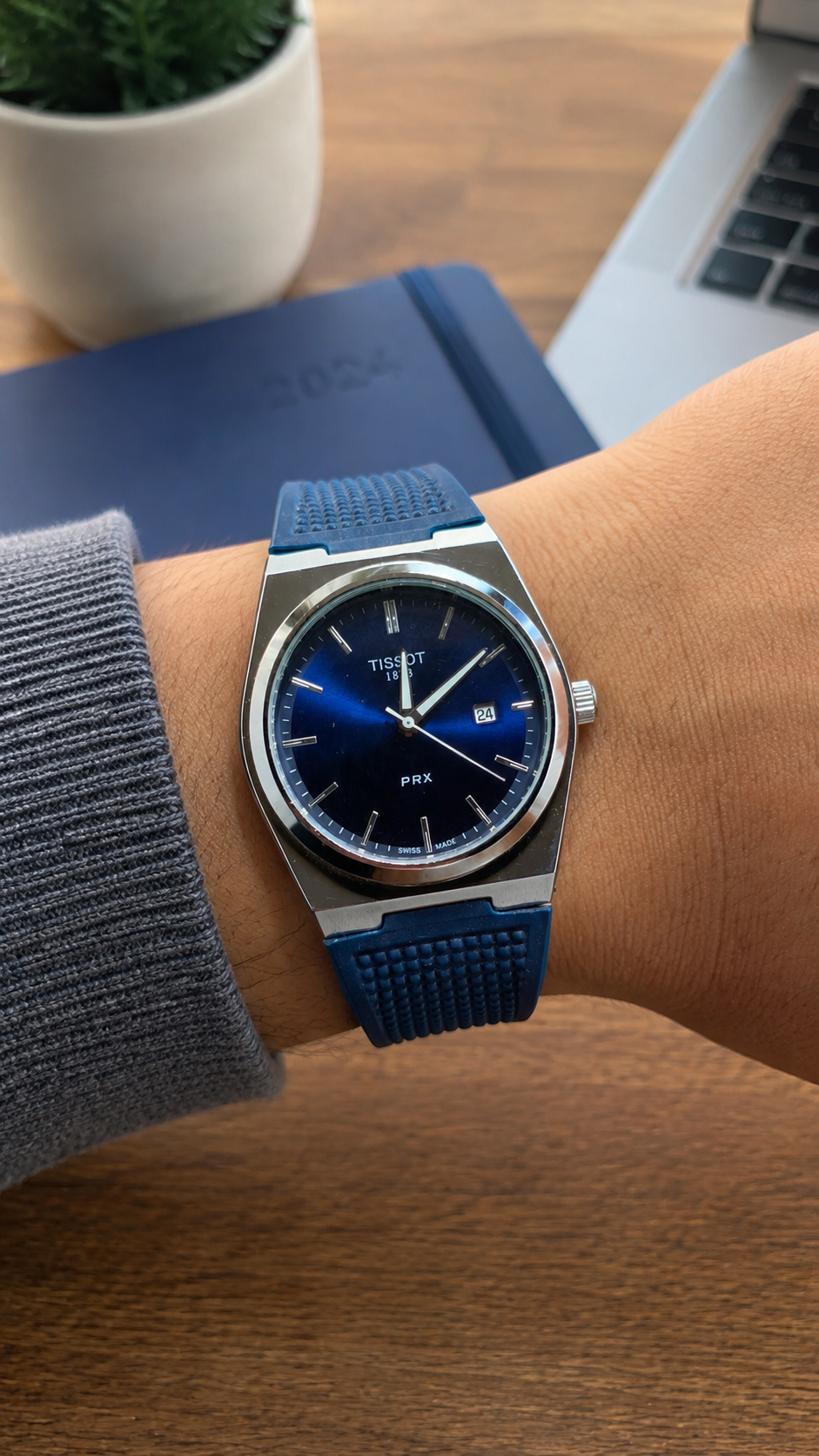 Tissot PRX Blue Dial/ Brown Textured Dial Rubber Strap Watch