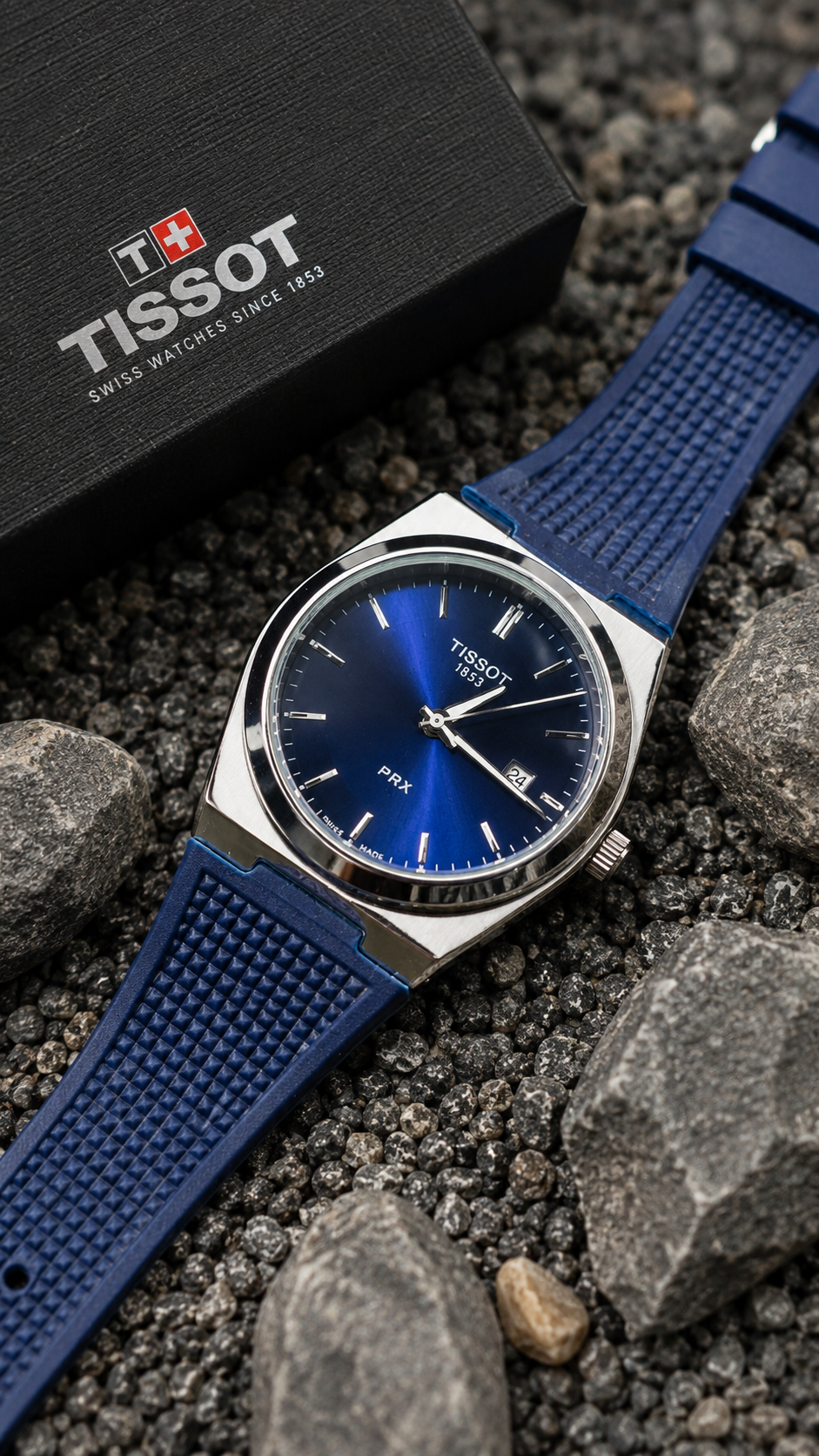 Tissot PRX Blue Dial/ Brown Textured Dial Rubber Strap Watch