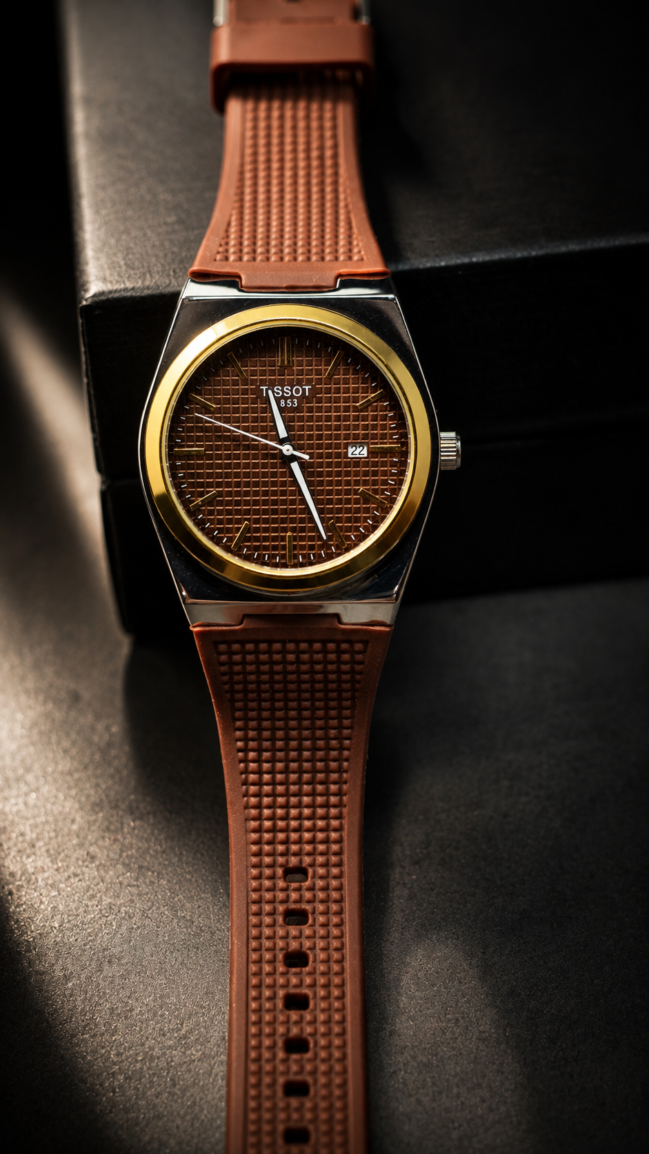 Tissot PRX Blue Dial/ Brown Textured Dial Rubber Strap Watch