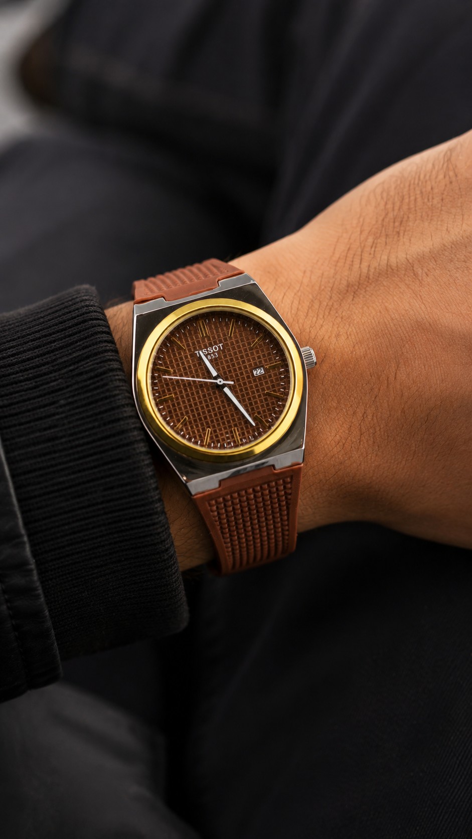Tissot PRX Blue Dial/ Brown Textured Dial Rubber Strap Watch
