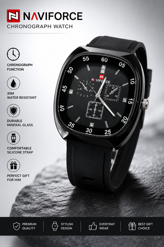 Naviforce Black Square Chronograph Watch