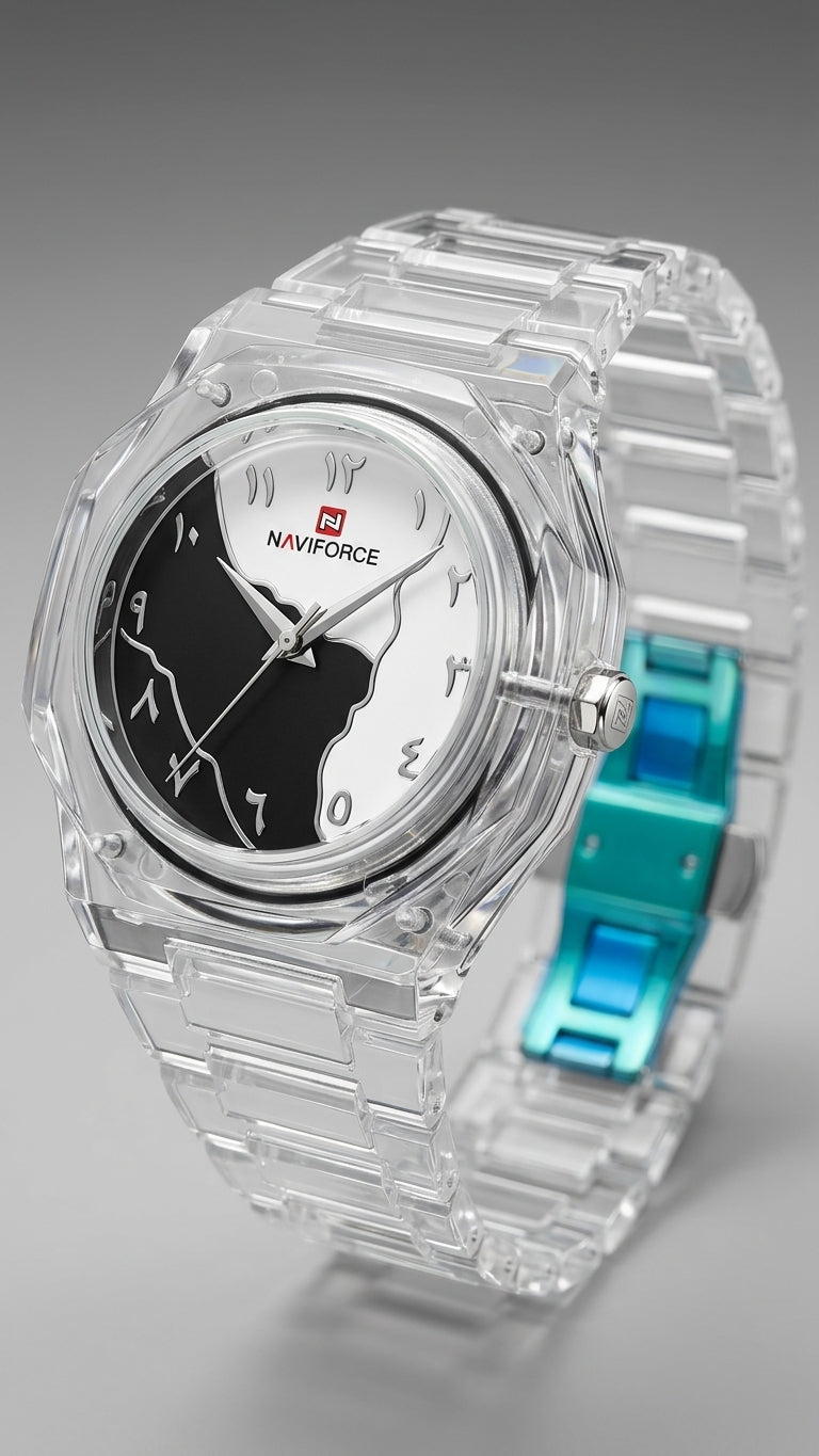 NAVIFORCE Clear Arabic Dial Transparent Watch – Unisex Edition