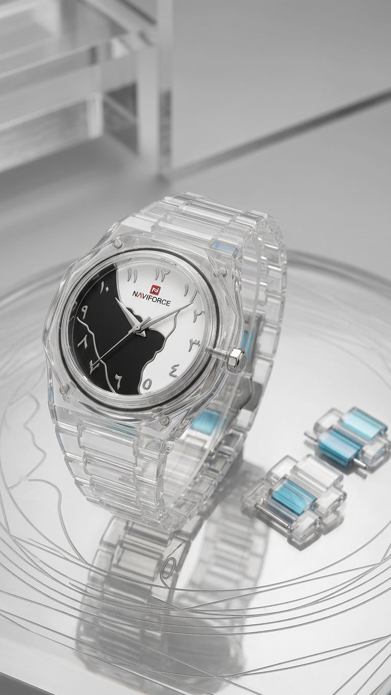 NAVIFORCE Clear Arabic Dial Transparent Watch – Unisex Edition
