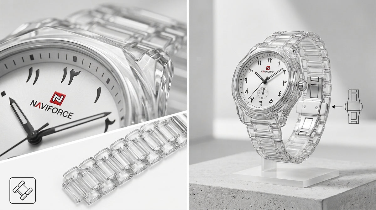 NAVIFORCE Clear Arabic Dial Transparent Watch – Unisex Edition